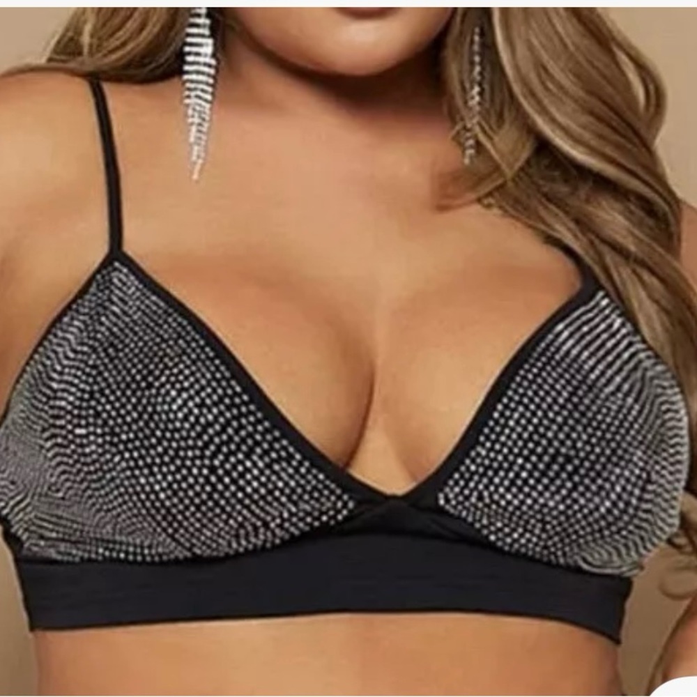 SHEIN Black and Silver Rhinestone Bralette